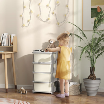 Kids Storage Units with Drawers 4 Tier Chest Dresser Tower Cream
