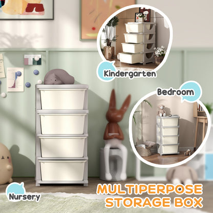 Kids Storage Units with Drawers 4 Tier Chest Dresser Tower Cream