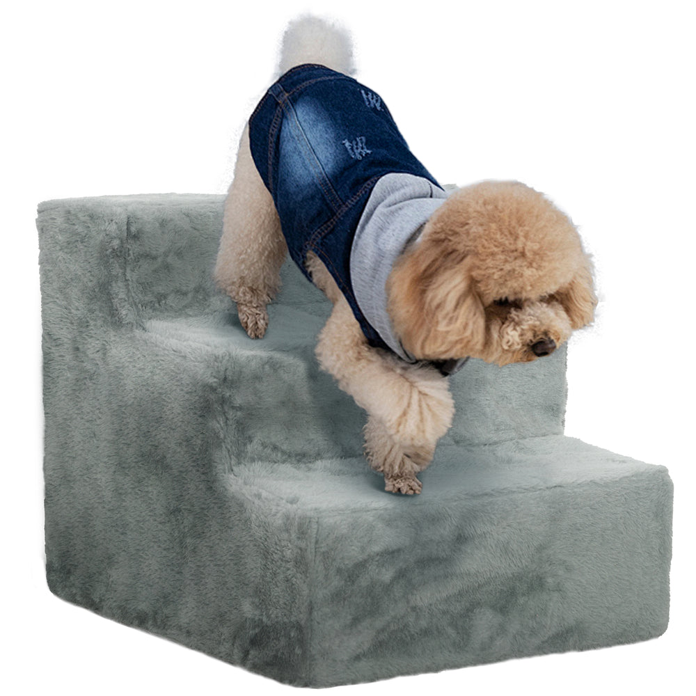 Three-Step Portable Dog Stairs with Washable Plush Cover, for Small Pets