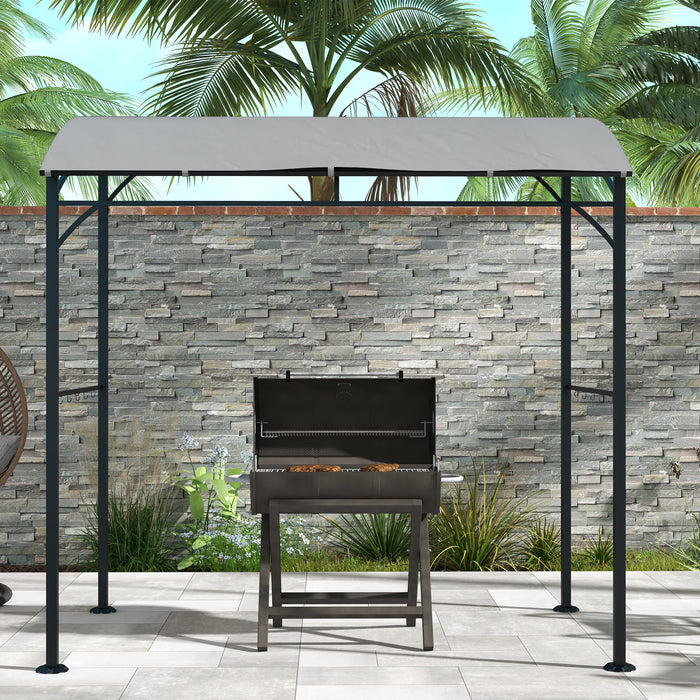 2.2 x 1.5 m BBQ Grill Gazebo Tent, Garden Grill with Metal Frame, Curved Canopy and 10 Hooks, Outdoor Sun Shade, Grey