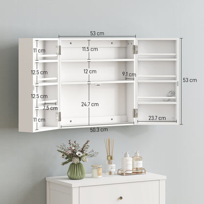 Wall Mount Medicine Cabinet with Key Lock and 2 Doors, White