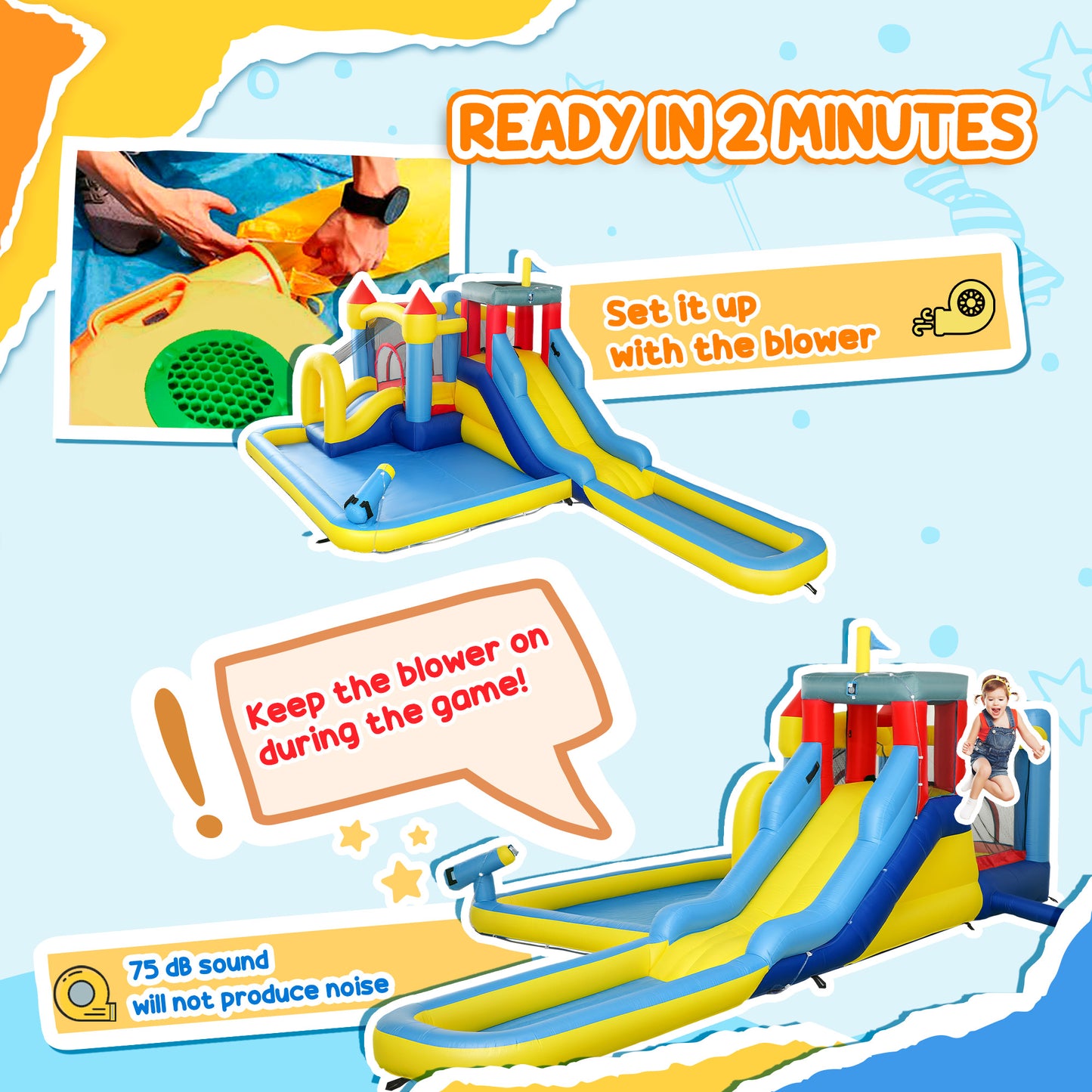 Inflatable Bouncy Castle, Water Bounce House 6 in 1 with Blower