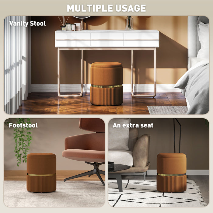 Round Pouffe, Storage Footstool with Cushioned Top, Hidden Space Light Brown