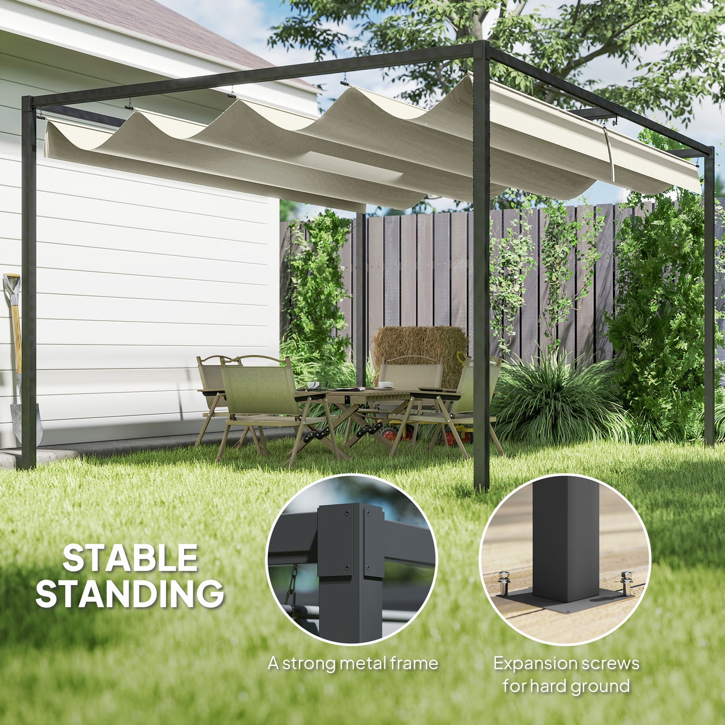 4x3m Metal Pergola Gazebo Patio Sunshelter Retractable Canopy Cream