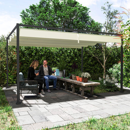 4x3m Metal Pergola Gazebo Patio Sunshelter Retractable Canopy Cream