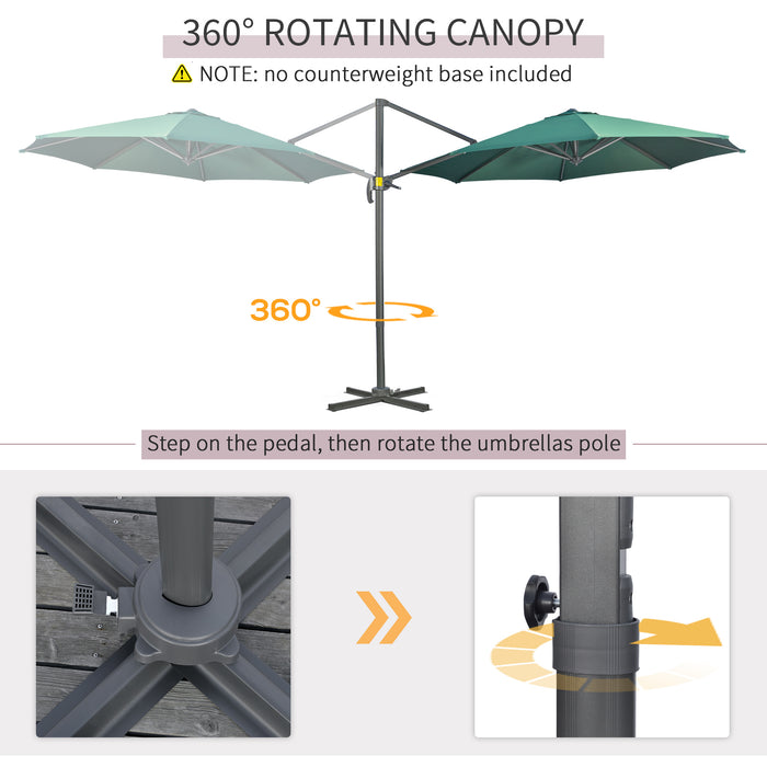 3 x 3(m) Cantilever Parasol with Cross Base, Garden Umbrella with 360¬∞ Rotation, Crank Handle and Tilt for Outdoor, Patio, Green