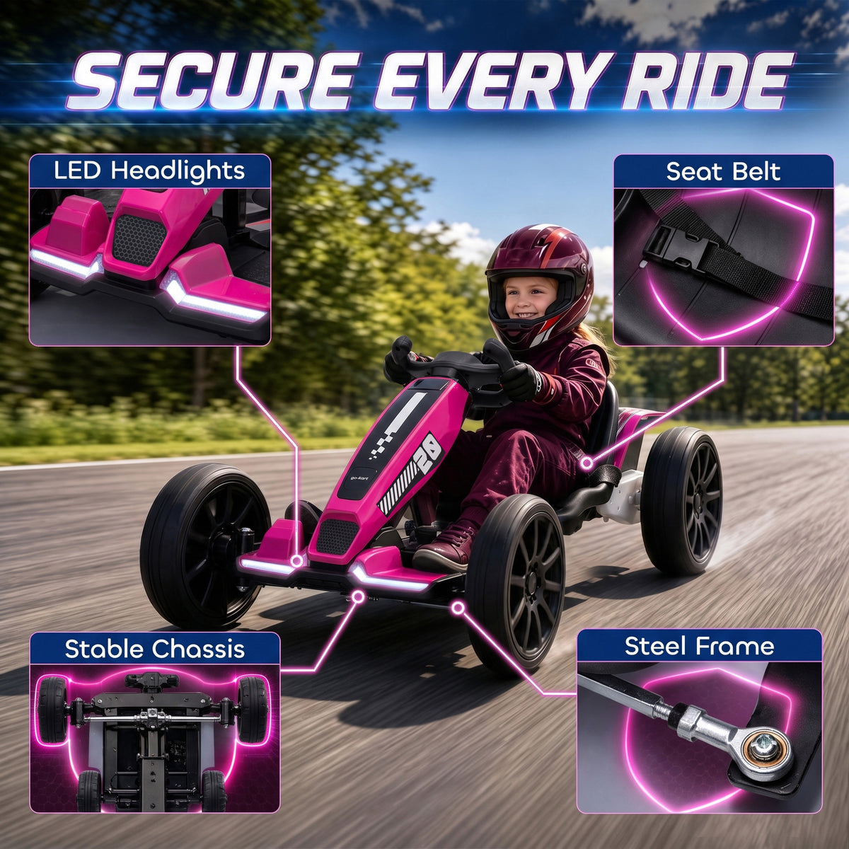 12V Kids' Electric Go-Kart with Dual Motors and Adjustable Seat - Pink & Black