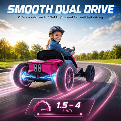12V Kids' Electric Go-Kart with Dual Motors and Adjustable Seat - Pink & Black