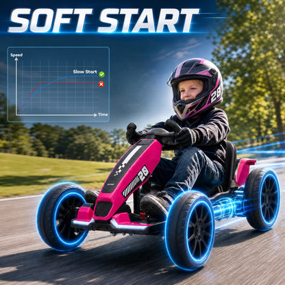 12V Kids' Electric Go-Kart with Dual Motors and Adjustable Seat - Pink & Black