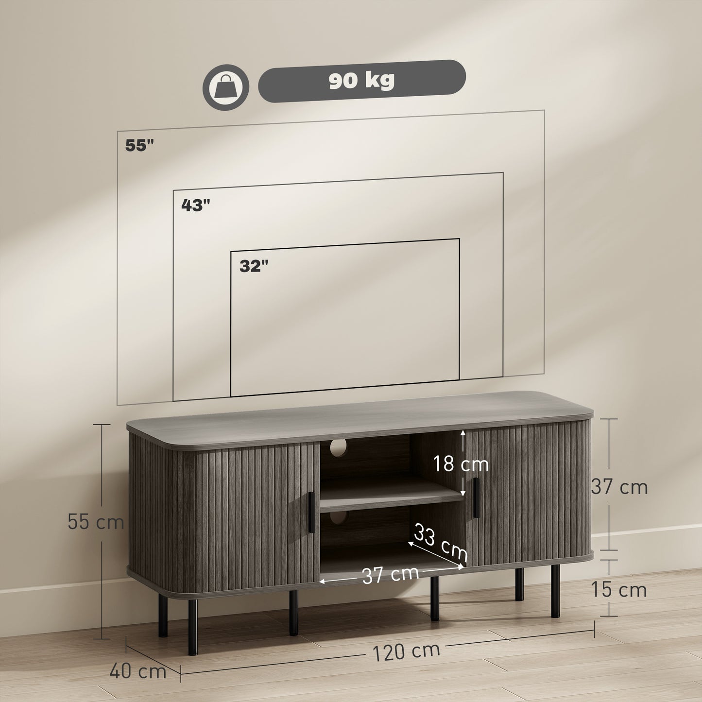 TV Unit for Living Room, TV Stand, Grey