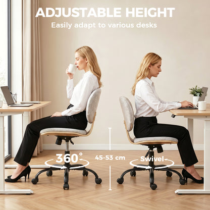 Home Office Chair, Swivel Computer Desk Chair with Rocking Function, Adjustable Height, Curved Back, Wheels, Armless, Light Grey