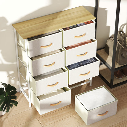Fabric Chest of Drawers, 8 Drawer Dresser for Bedroom, Beige