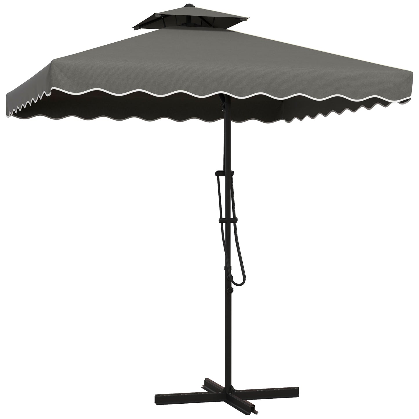2.5m Square Double Top Garden Parasol Cantilever Umbrella with Ruffles, Grey