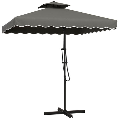 2.5m Square Double Top Garden Parasol Cantilever Umbrella with Ruffles, Grey
