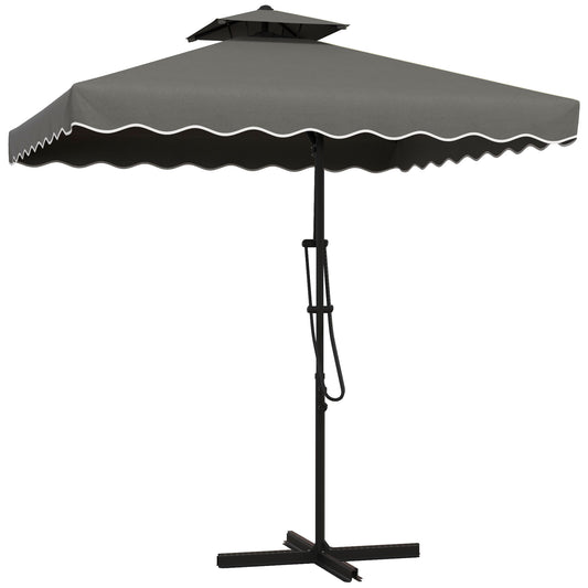 2.5m Square Double Top Garden Parasol Cantilever Umbrella with Ruffles, Grey