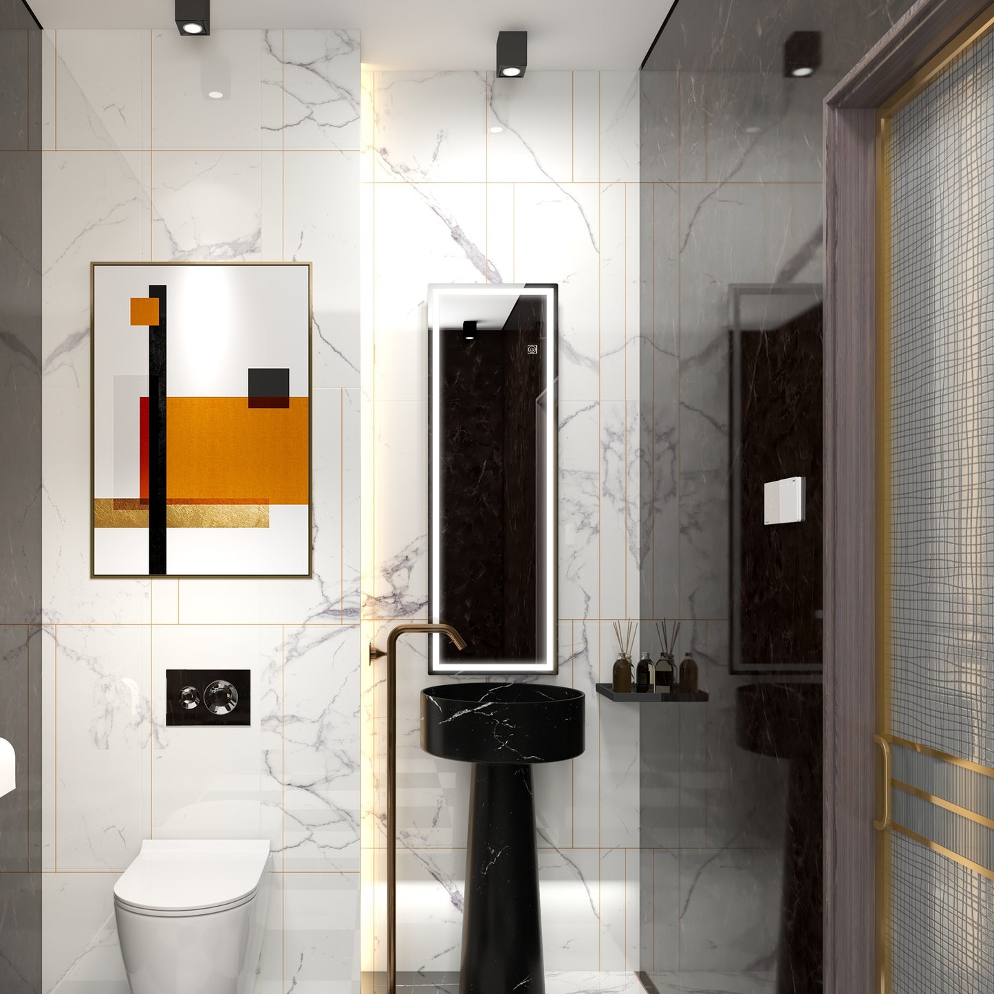 Dimming Full Length Mirror, 120 x 40cm Long Wall Mirror with 3 Colour LED, Smart Touch, Memory Function