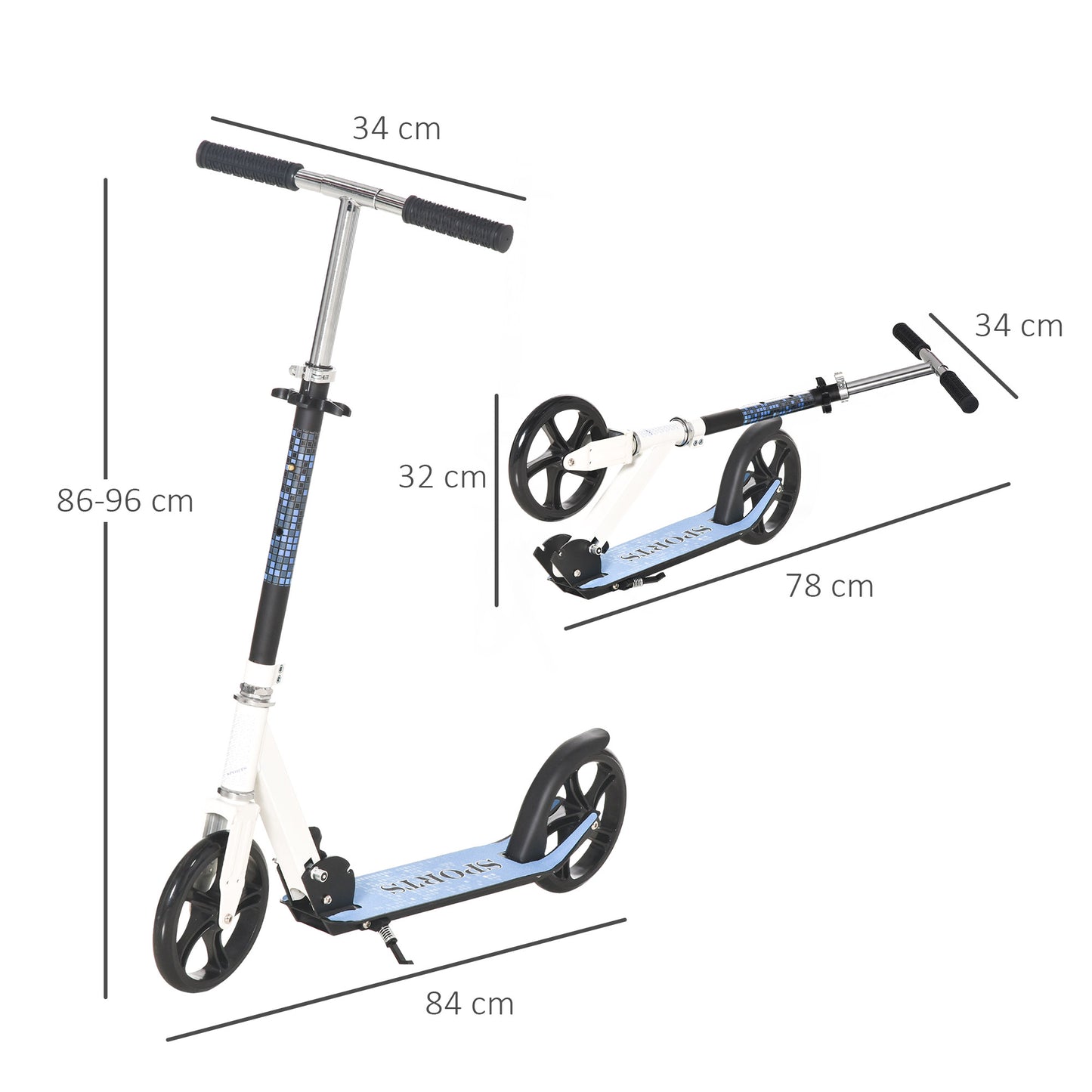 Kick Scooter Commuter Adjustable Height Wheels Foldable Aluminium White