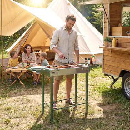 Charcoal Spit Roasting Machine w/ 3-Tier Grill Grate, Dark Green