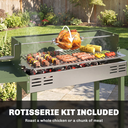 Charcoal Spit Roasting Machine w/ 3-Tier Grill Grate, Dark Green
