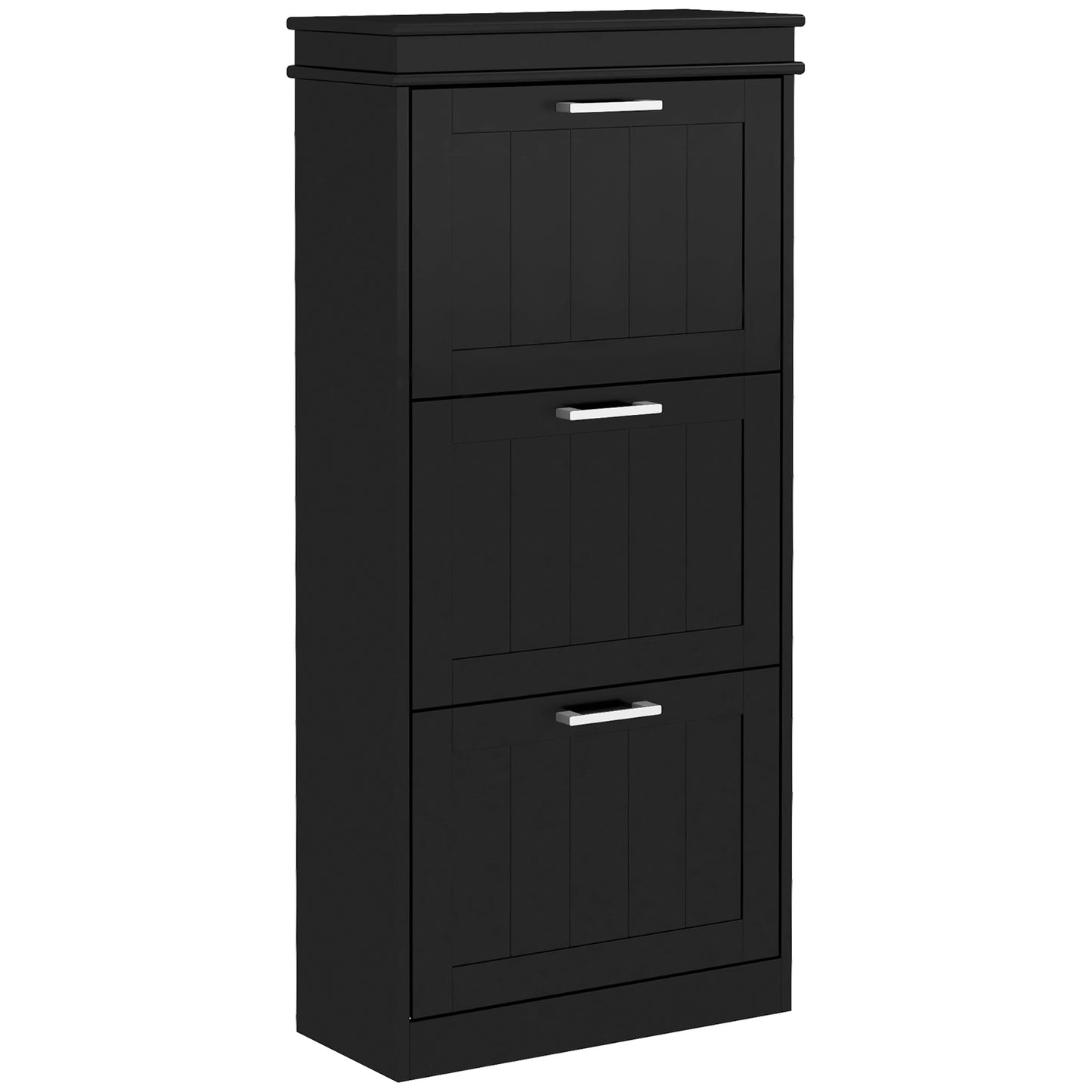 Slim Shoe Storage Cabinet with 3 Flip Drawers for Entryway, Black