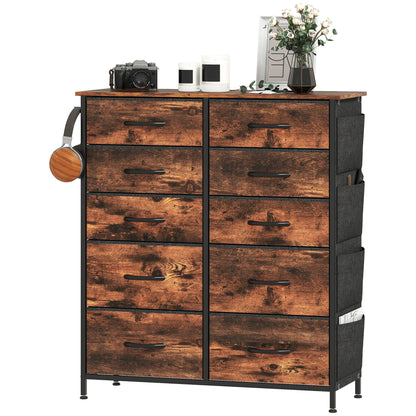 Fabric Chest of Drawers, 10 Drawer Dresser for Bedroom, Rustic Brown