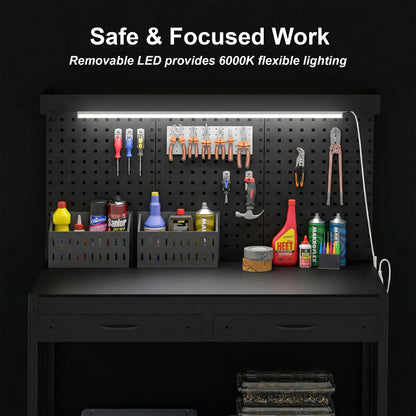 110 cm Workbench with Pegboard and LED Light, 272 kg Load Capacity
