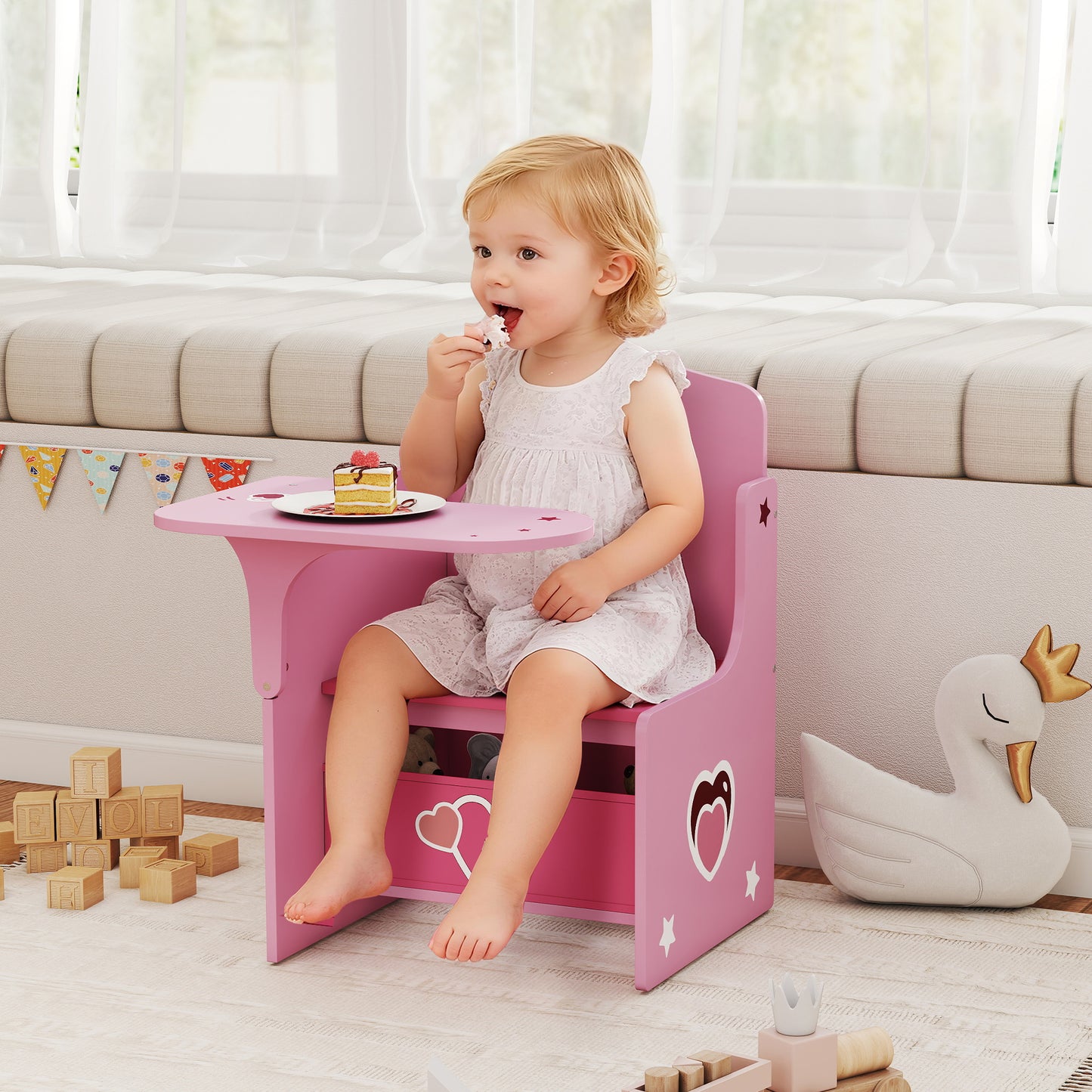Kids Table and Chair Set, Toddler Desk Chair with Storage Bins