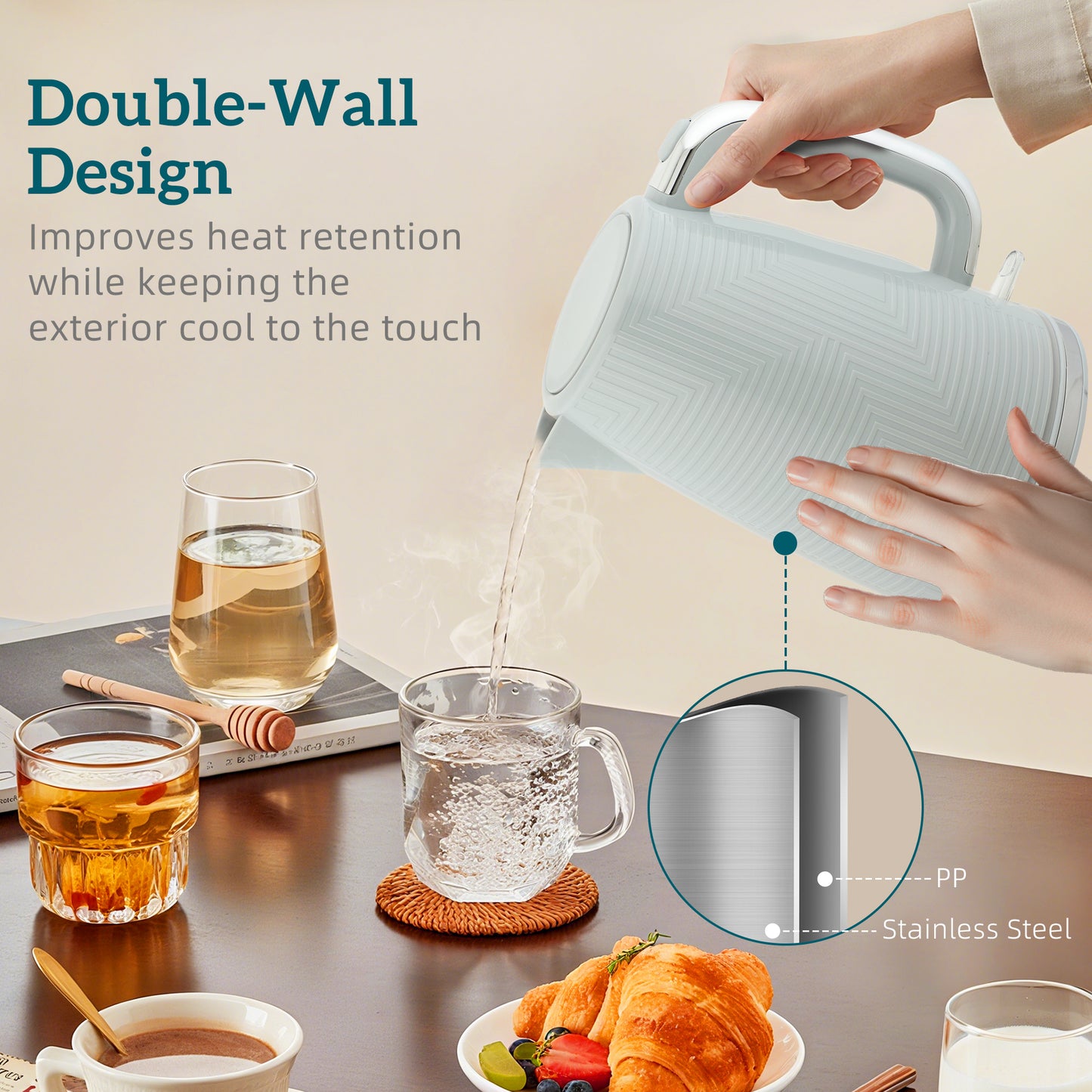 1.7L 3000W Rapid Boil Kettle and 2 Slice Toaster Set Crumb Tray Grey