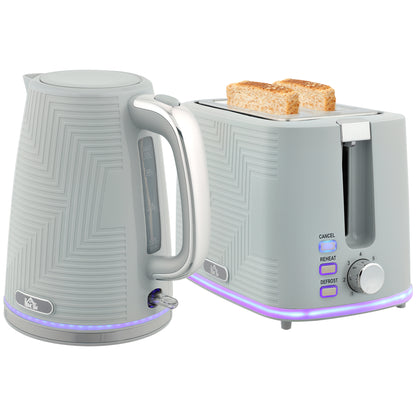 1.7L 3000W Rapid Boil Kettle and 2 Slice Toaster Set Crumb Tray Grey