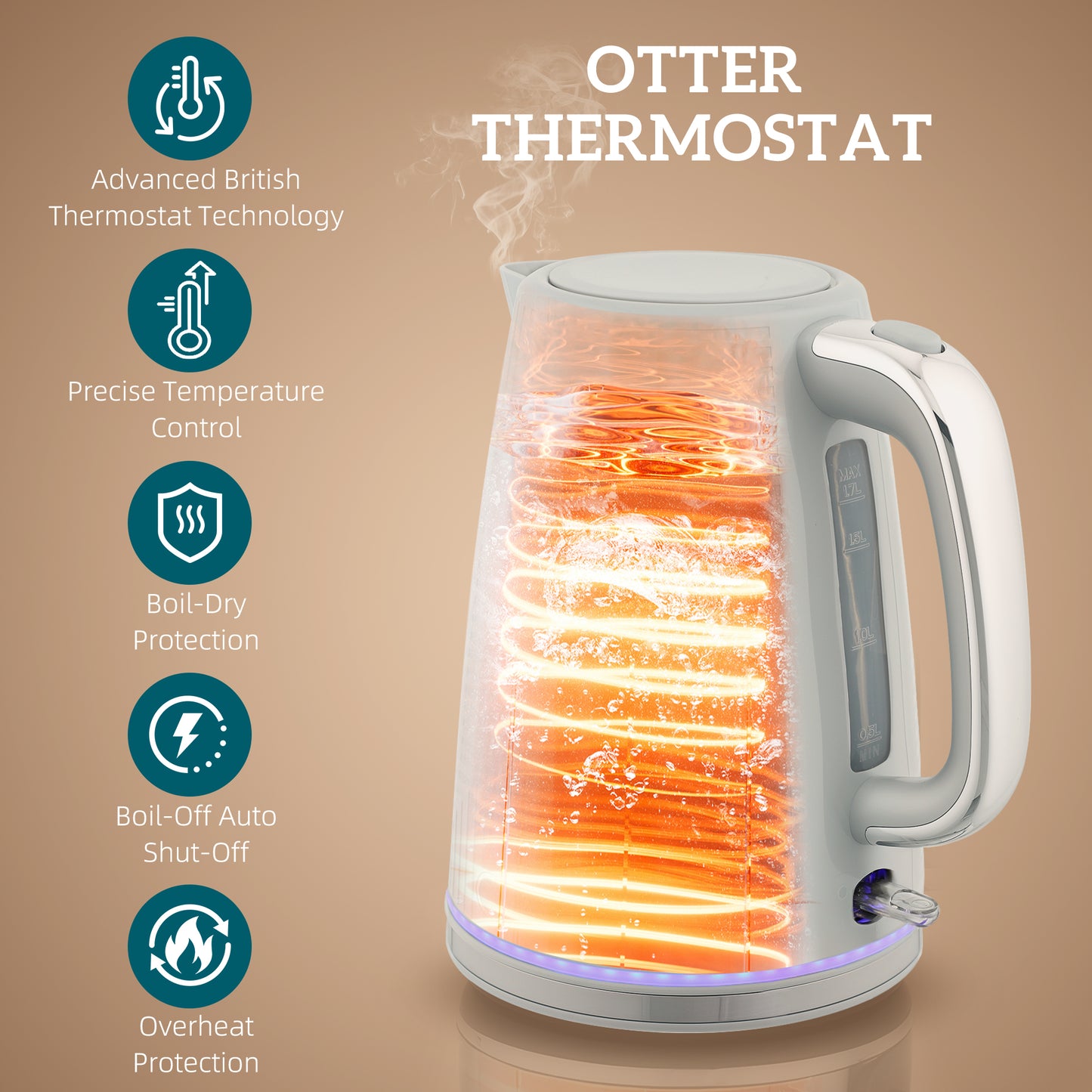 1.7L 3000W Rapid Boil Kettle and 2 Slice Toaster Set Crumb Tray Grey