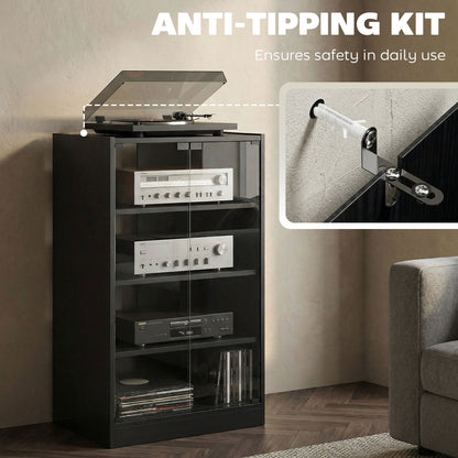 4-Tier Hi-Fi Stand with Adjustable Shelves, Black Wood-Effect
