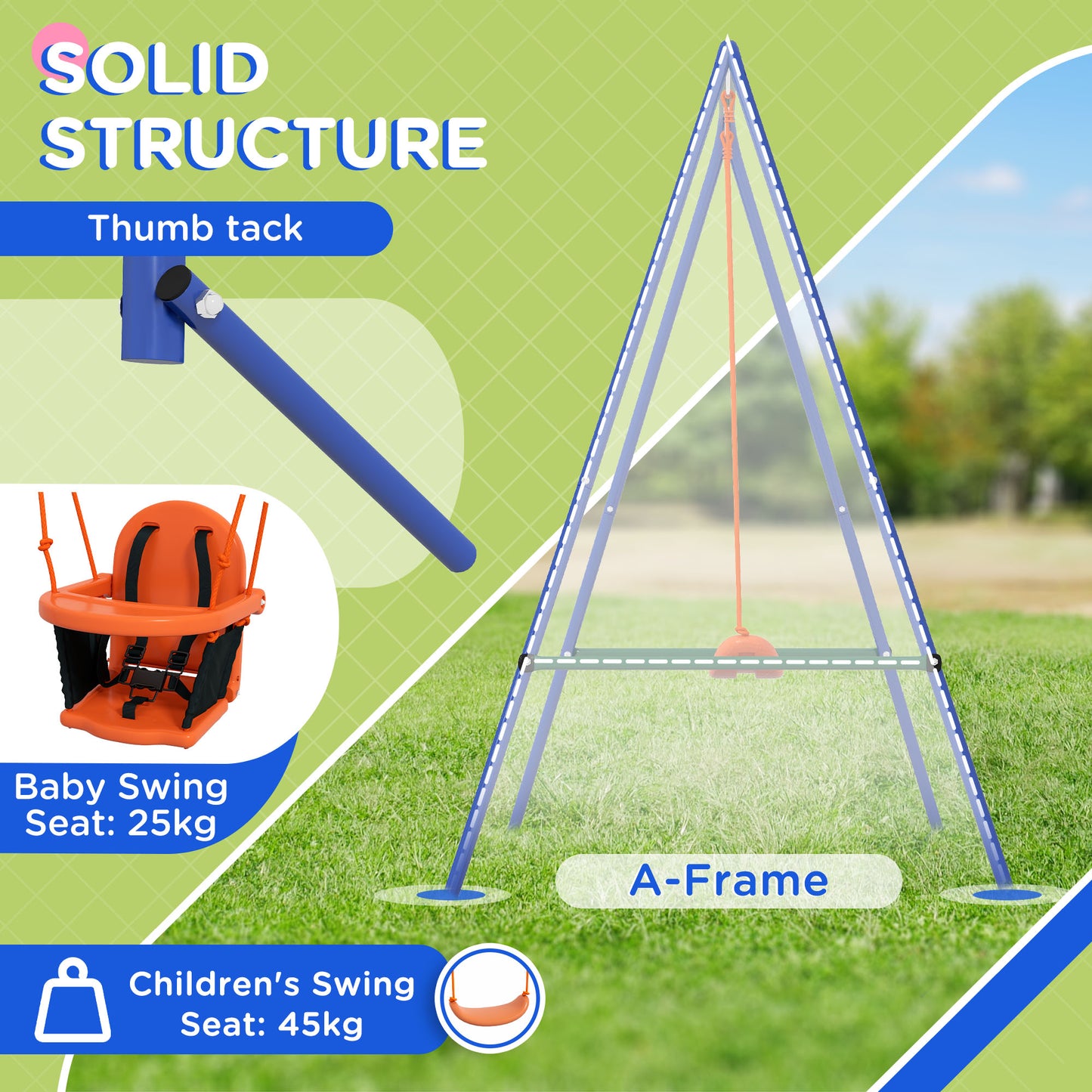 2 In 1 Metal Frame Nursery Swing w/ Comfortable Seat Safety Belt Orange