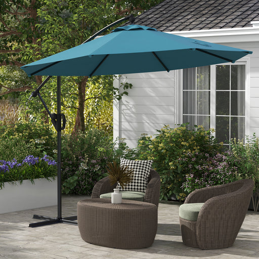 3(m) Cantilever Parasol with Cross Base, Banana Parasol with Crank Handle, Tilt and 8 Ribs, Round Hanging Patio Umbrella