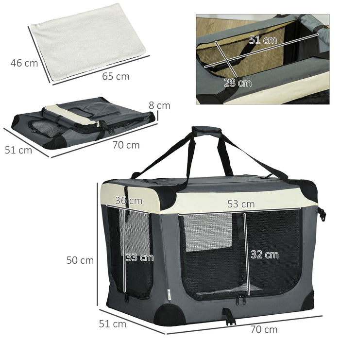 70cm Pet Carrier, Foldable Dog Bag, Portable Cat Carrier, Pet Travel Bag with Cushion for Miniature and Small Dogs, Grey