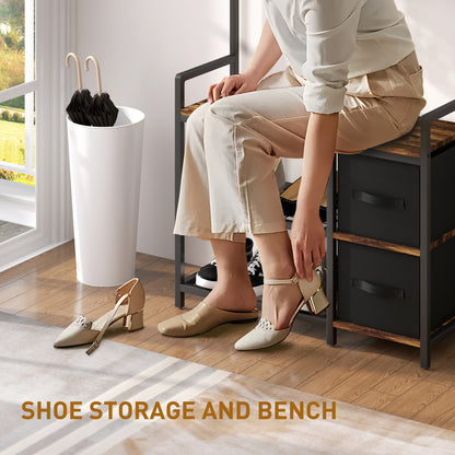 Coat Rack with Drawer, 4-in-1 Hall Tree with Coat Stand, Rustic Brown