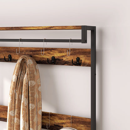 Coat Rack with Drawer, 4-in-1 Hall Tree with Coat Stand, Rustic Brown