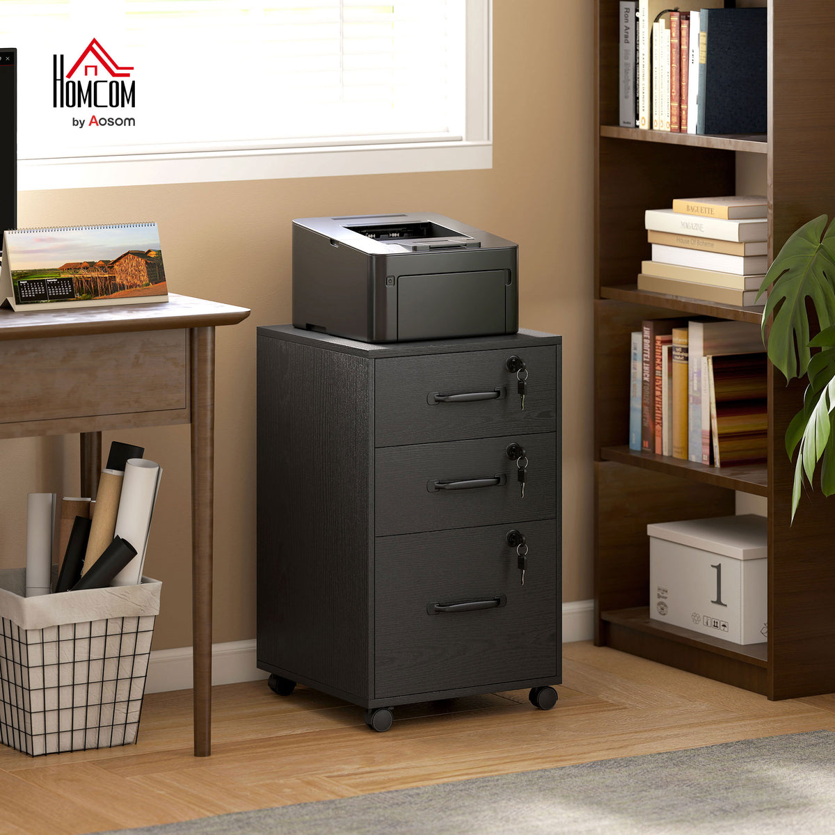 3 Drawer File Cabinet Rolling Filing Cabinet for A4 and Letter Black
