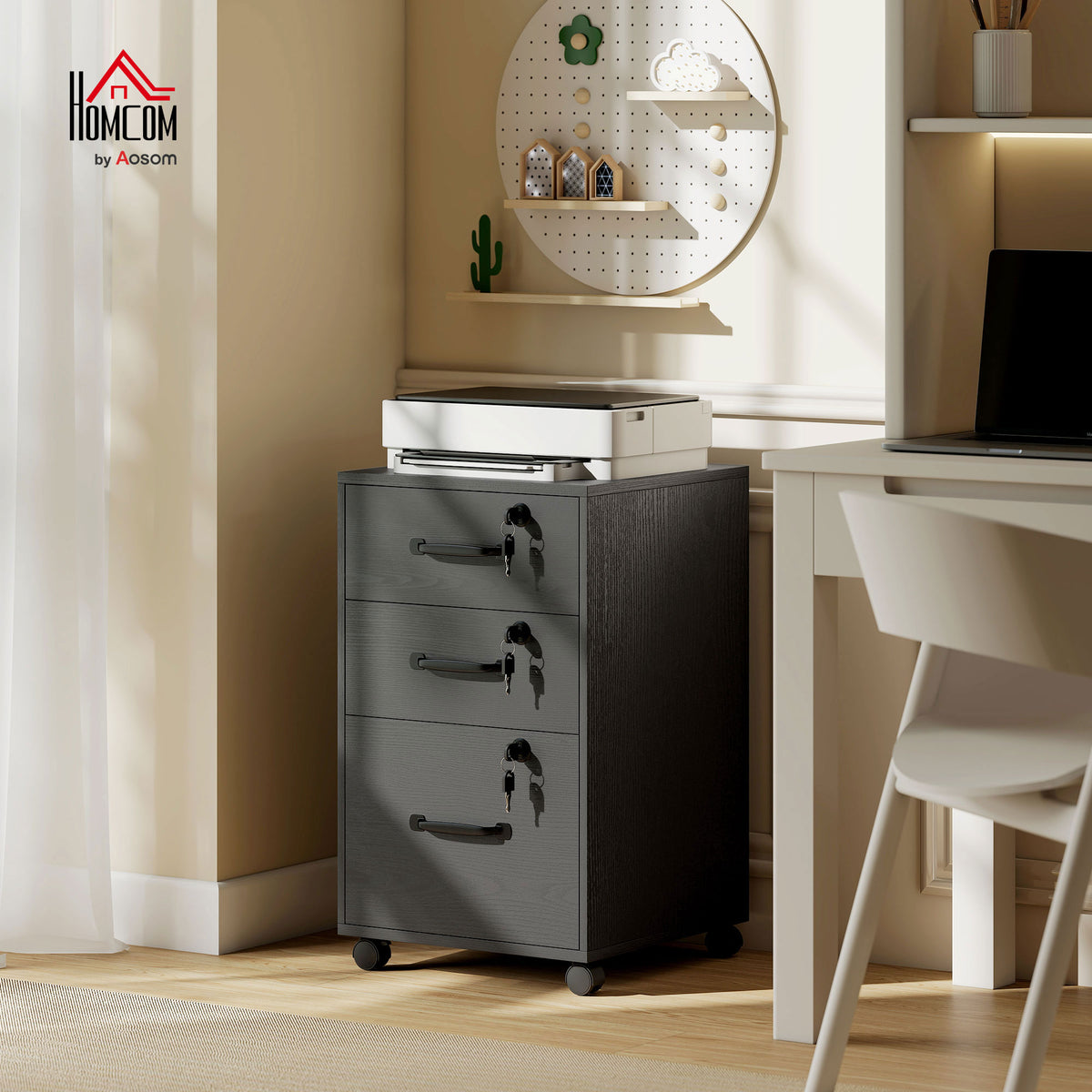 3 Drawer File Cabinet Rolling Filing Cabinet for A4 and Letter Black