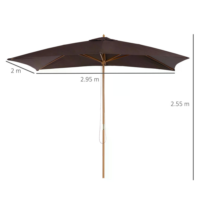 Garden Parasol Umbrella Wooden Sun Umbrella Outdoor Sun Shade Canopy, Coffee√Ø¬º¬å2 x 3m