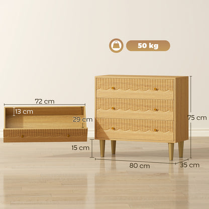 Chest of Drawers, 3 Drawer Dresser Steel Legs and Wooden Top, Oak