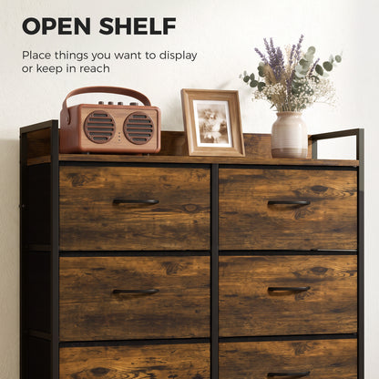 6-Drawer Fabric Chest with Top Shelf and Steel Frame - Rustic Brown & Black