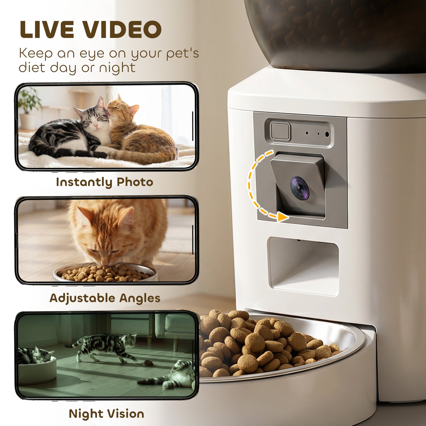 Automatic Cat Feeder with Camera, 2.4G WiFi, Smart APP Control 4L Pet Feeder 1-10 Meals with 2-Way Audio, Night Vision, Anti-Clogging, 10s Meal Call Back, Dual Power Supply, Detachable Clean