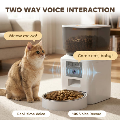 Automatic Cat Feeder with Camera, 2.4G WiFi, Smart APP Control 4L Pet Feeder 1-10 Meals with 2-Way Audio, Night Vision, Anti-Clogging, 10s Meal Call Back, Dual Power Supply, Detachable Clean