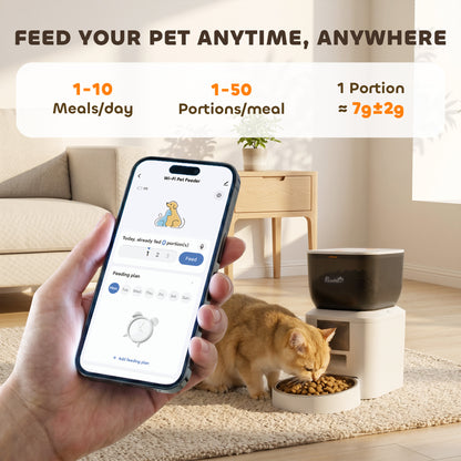 Automatic Cat Feeder with Camera, 2.4G WiFi, Smart APP Control 4L Pet Feeder 1-10 Meals with 2-Way Audio, Night Vision, Anti-Clogging, 10s Meal Call Back, Dual Power Supply, Detachable Clean