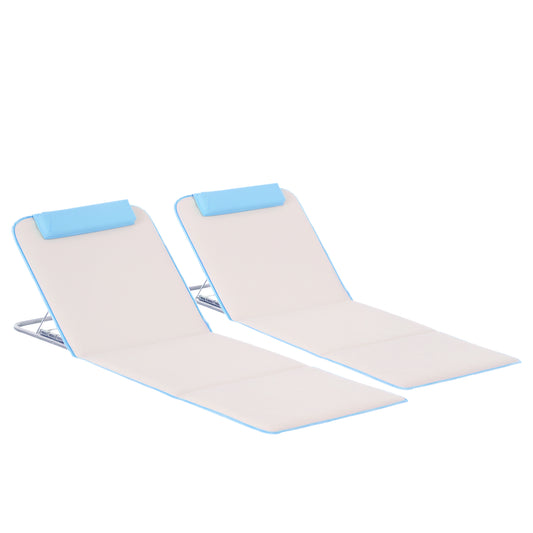 2 Pieces Outdoor Beach Mat, Reclining Chair Set w/ Pillow Cream