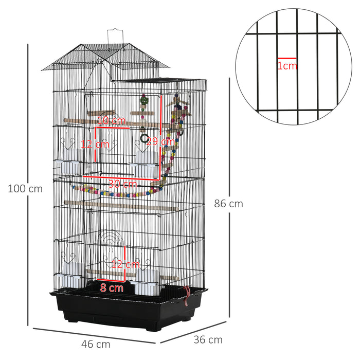 Bird Cage for Budgies Finches Canaries with Accessories, Toys, Tray, Handle, 46 x 36 x 100 cm, Black