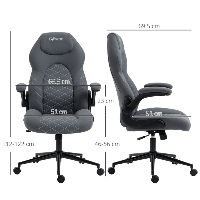 Home Office Desk Chair, Computer Chair with Flip Up Armrests, Swivel Seat and Tilt Function, Grey