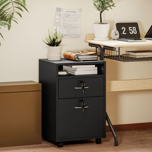 60cm Storage Cabinet with Drawers and Open Shelf, Black