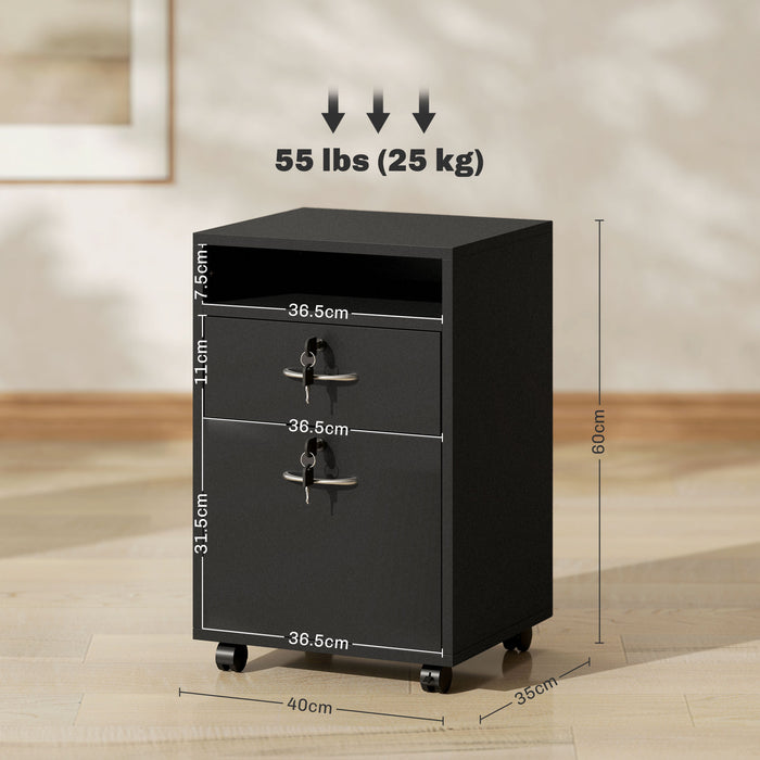 60cm Storage Cabinet with Drawers and Open Shelf, Black