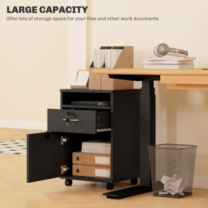 60cm Storage Cabinet with Drawers and Open Shelf, Black